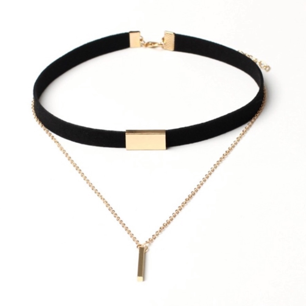 Black and Gold Choker with Bar Pendant